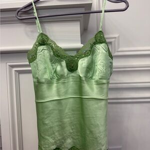 Gold Hawk Green Silk Lace Cami Top – Beaded Lace – Y2K – NWT